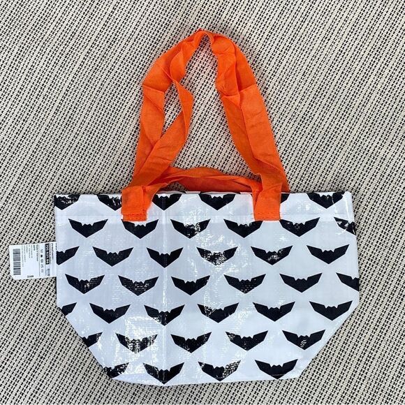 Ikea Kustfyr Halloween Bats Small Tote Shopping Bag White Black - Picture 2 of 4